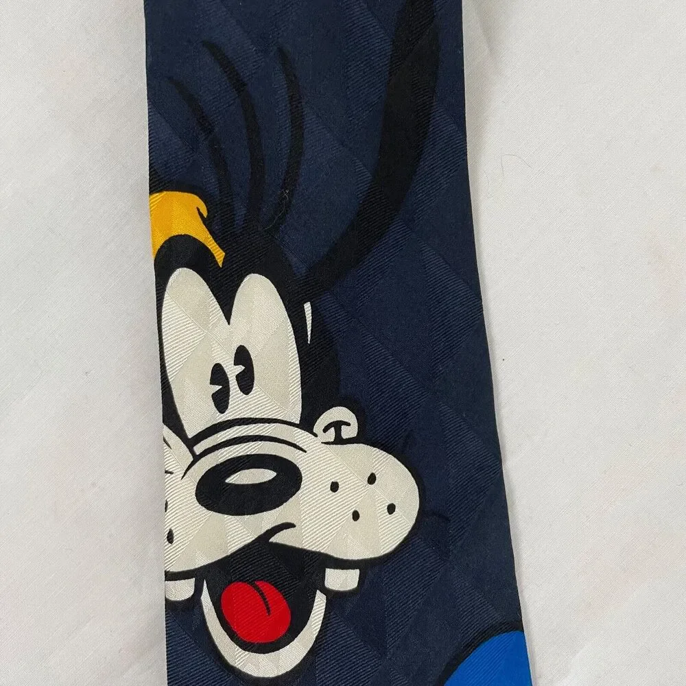 Disney Neck‎ Tie Mickey Goofy Donald Duck Dark Blue Preowned